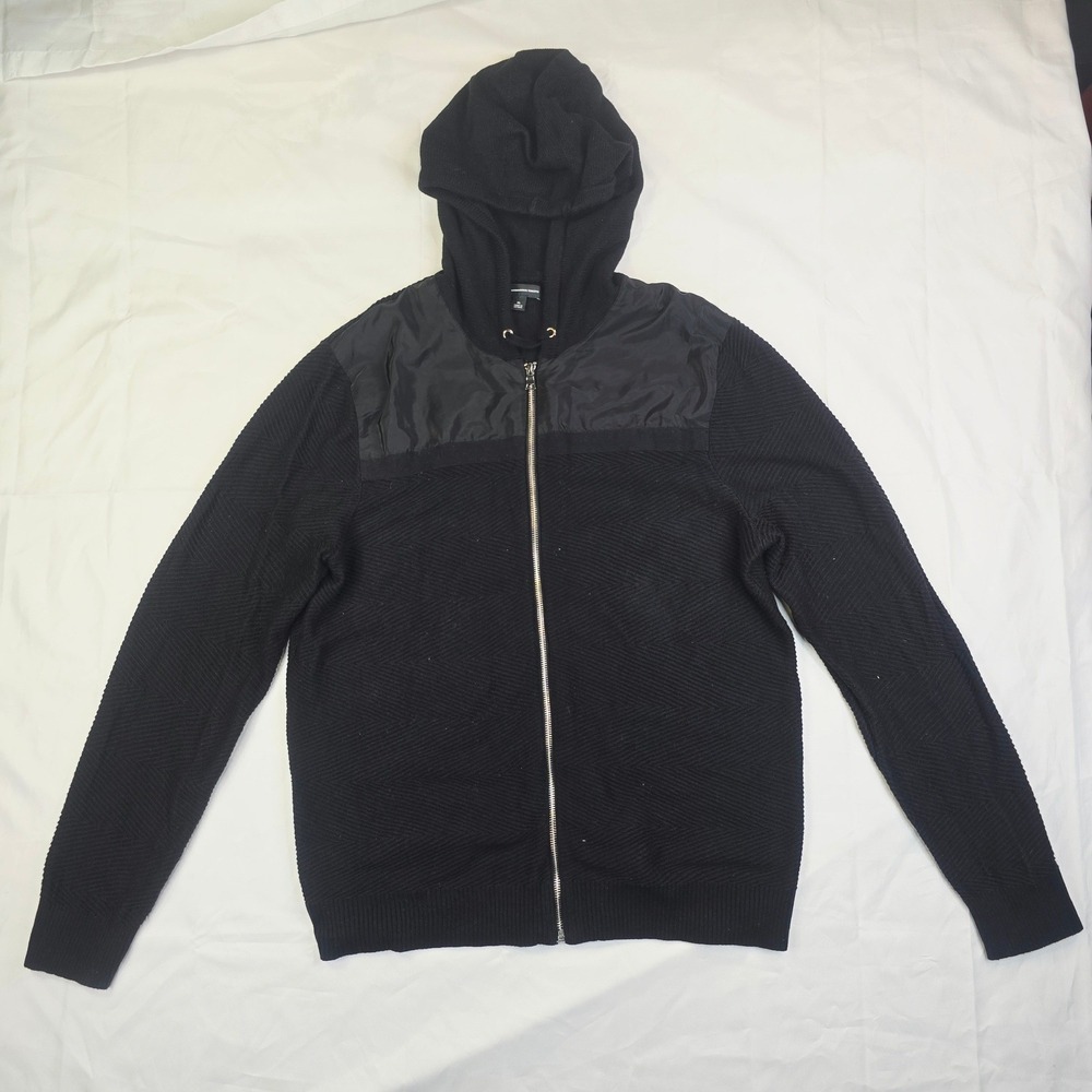 International Concepts Men's XL Black Mixed Media Full Zip Hooded Sweater Z11